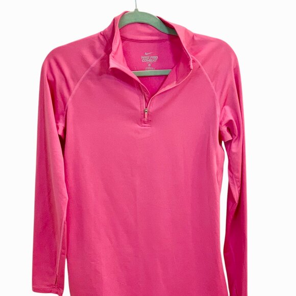 Nike Pro-Combat Dri-Fit 1/4 Zip Long Sleeve Womens Fitted Pullover Shirt- L-New - Picture 2 of 12